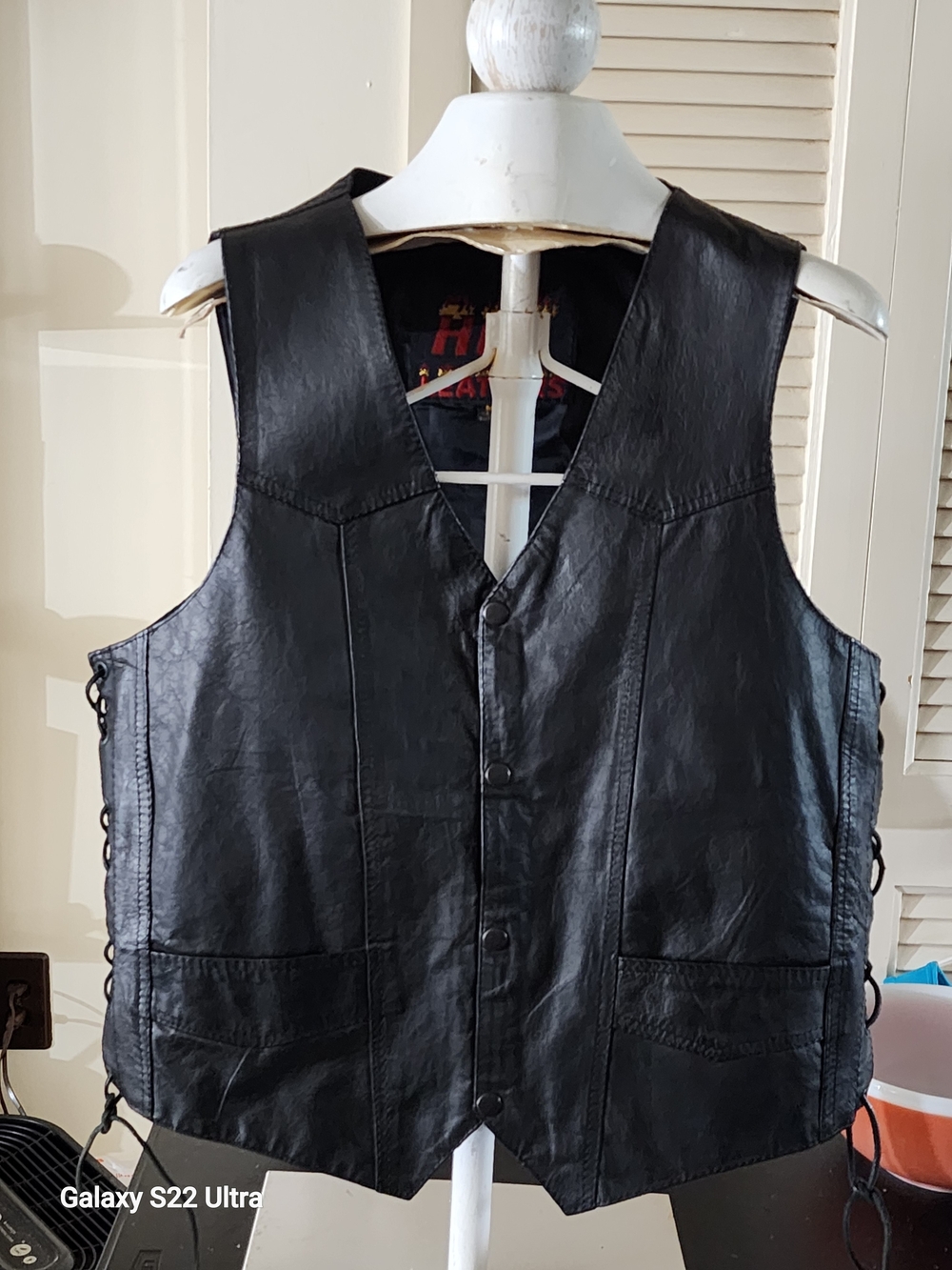 Hot Leathers, Women's Black Leather Button Vest - Biker Vest